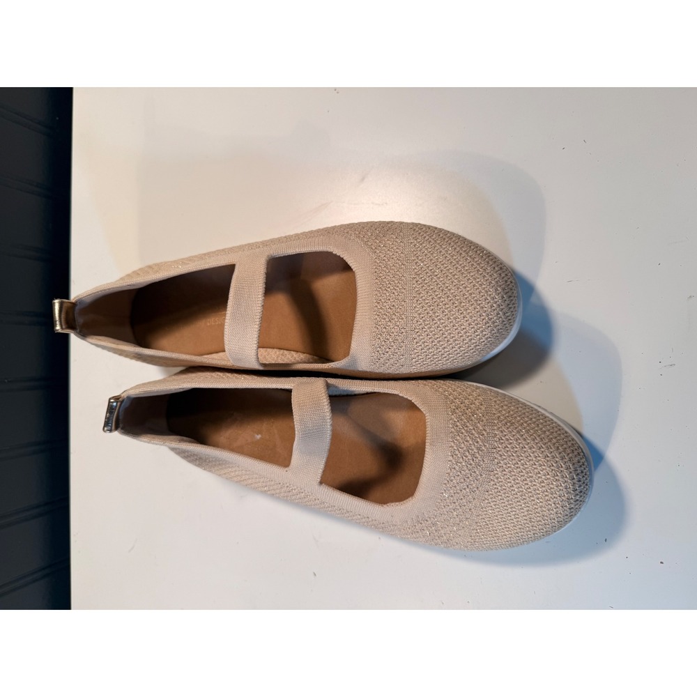 Taryn Rose Kazzem Beige Knit Metallic Mary Jane Ballet Flats Shoes 7.5